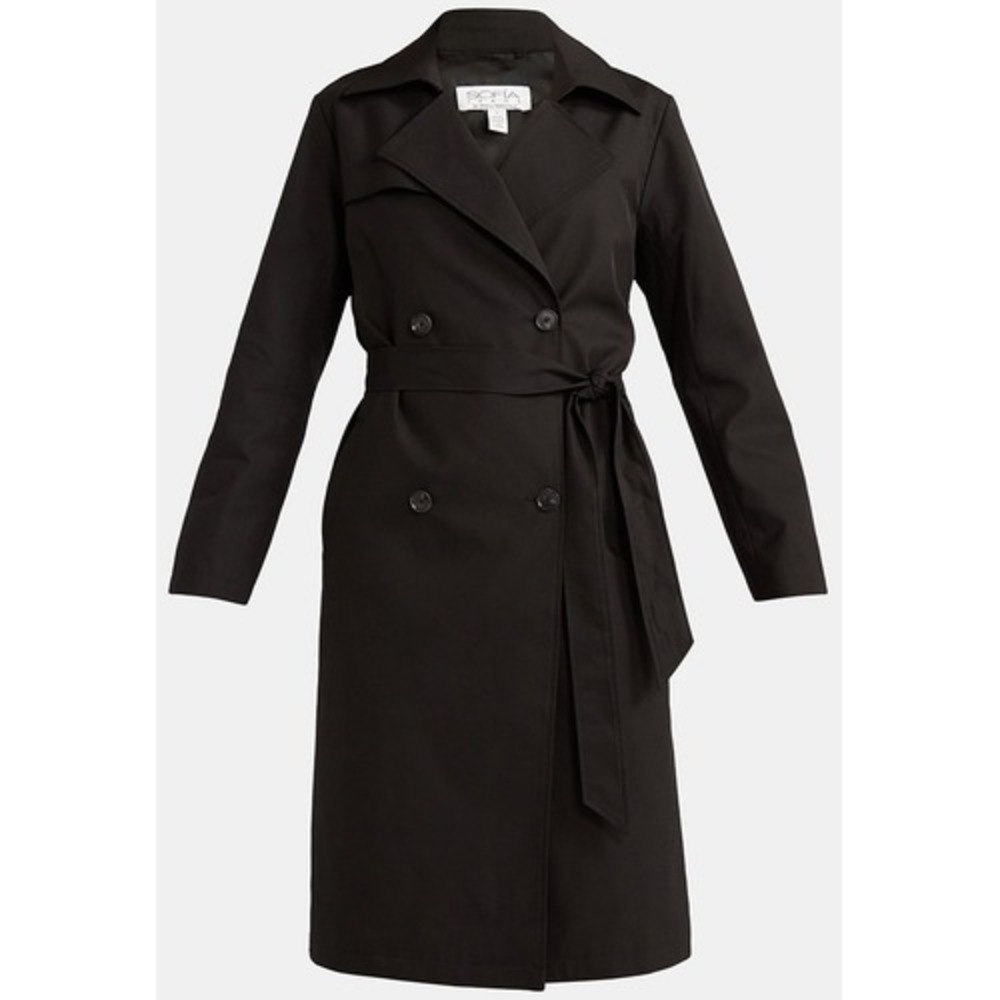 Sofia Jeans Womens Trench Coat Sz M Black Soot Double Breasted Belted Long
